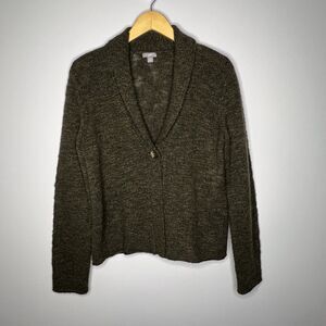 J Jill Open Cardigan Sz M Green One Button Knit Wool Alpaca Blend Grannycore